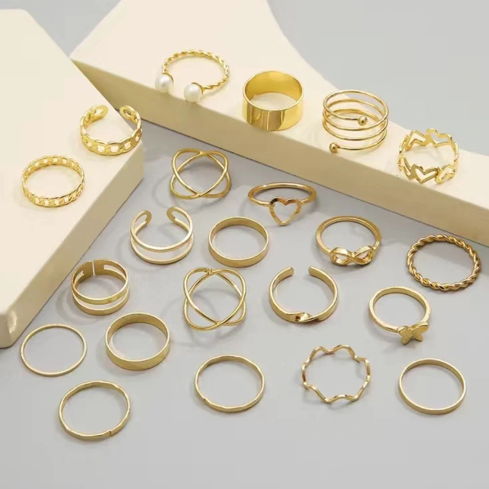 Gold Butterfly Love Minimalist Ring Set 22pc